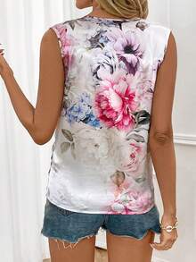 SHEIN Clasi Của phụ nữ Màu nước Hoa Cổ chữ V Xa ten Áo sơ mi - Nhiều màu - Xem 2