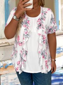 花印花拼接二合一設計大尺寸t卹 - 彩色 - 查看 4