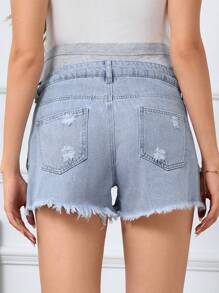 SHEIN Maternity Basic Denim Shorts - Light Wash - View 2
