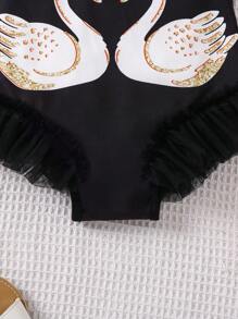 SHEIN Young Girl Swan Lake Ballet Girls' Festive Performance Costume, Strap Mesh Bodysuit - Black - View 4