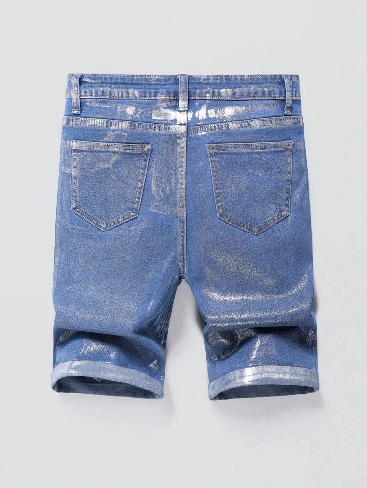 Teen Boy Stylish Metallic Washed Blue Denim Shorts,For Summer