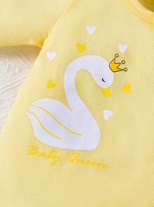 SHEIN 3pcs/Set Newborn Baby Long Sleeve & Leg Heart, Swan Print Romper Pajamas - Yellow - View 4
