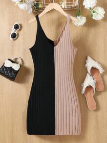 Vestido-suéter de bloques de color para adolescente para vacaciones