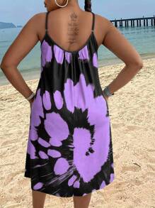 Maweii Plus Size Summer Color Block Spaghetti Strap Dress