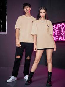 Manfinity VCAY 1pc Letter Graphic Drop Shoulder Loose Tee - Apricot - View 4