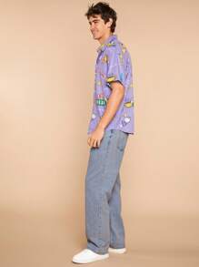 FRIENDS X SHEIN Jeans De Pierna Recta Con Cremallera Y Estampado De Letras Para Hombres
