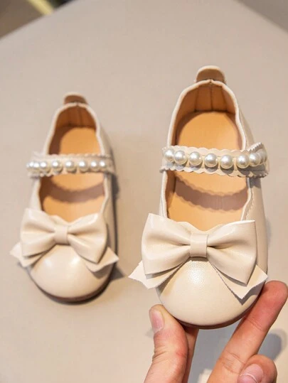 女孩婚禮派對平底鞋,帶蝴蝶結裝飾
