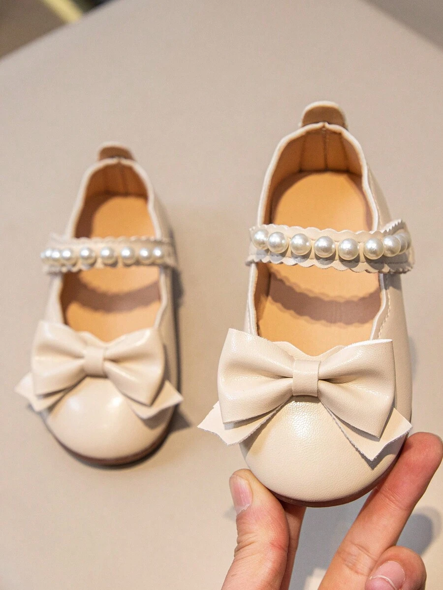 女孩婚禮派對平底鞋,帶蝴蝶結裝飾