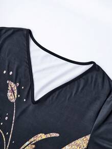 Lyxana Vestido maxi de mujer tipo sirena con bloque de color y estampado de plantas con escote en V