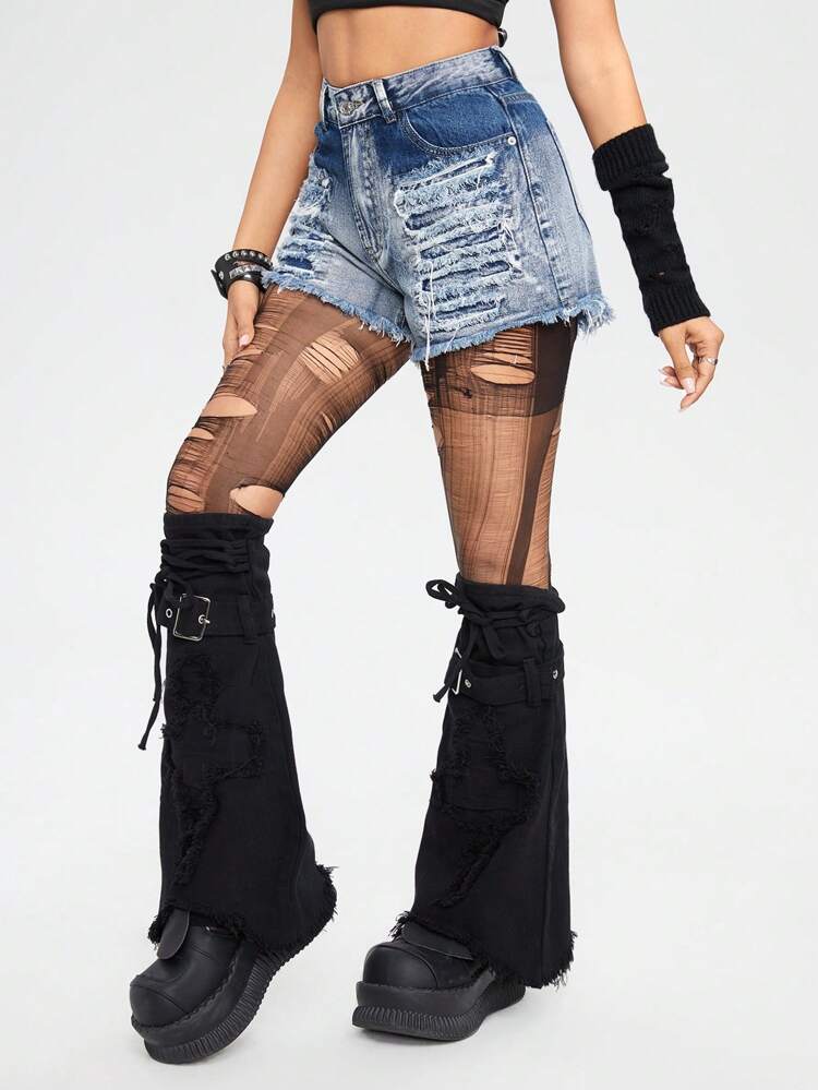 Punk Ripped Frayed Hem Women's Denim Shorts