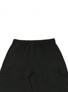 Manfinity Homme Baggy Men's Drawstring Waist Cargo Shorts With Flap Pockets - Black - View 3