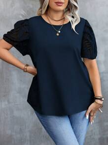 SHEIN Unity Kích thước lớn Vòng cổ Giải trí Không lưng Trang trí Nơ Áo sơ mi - Màu xanh hải quân - Xem 7