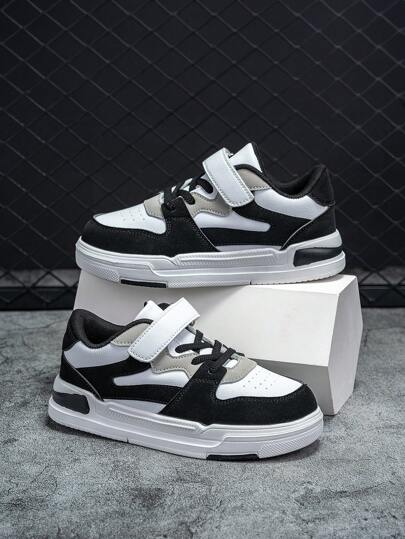 青少年时尚黑白运动鞋，适合春秋季，防滑鞋底，可调节绑带，校园鞋，适合日常穿着，青少年