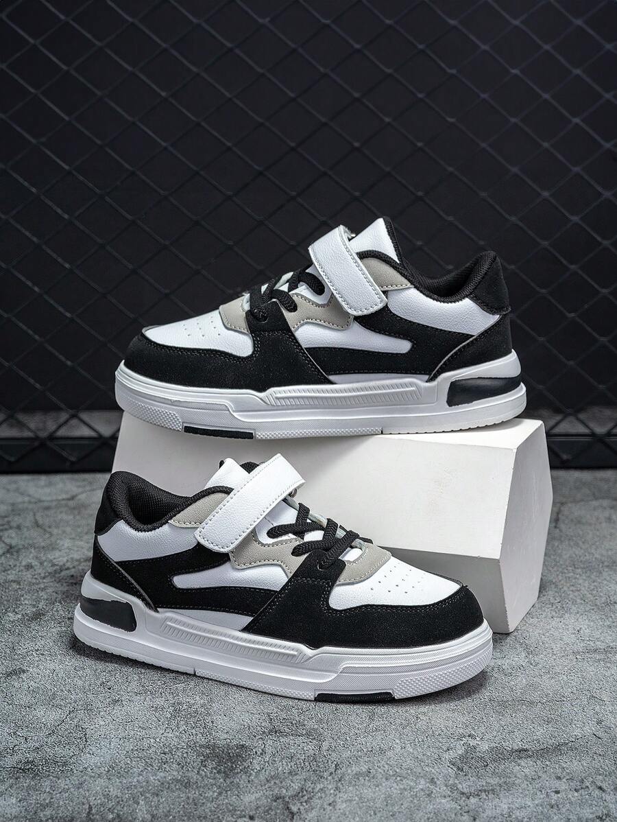 Teen's Fashionable Black & White Sport Shoes For Spring And Autumn With Slip-Resistant Sole-Adjustable Strap-Campus Shoes And Suitable For Daily Wear,Teens - Black and White - View 1