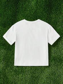 SHEIN Cô gái Lỏng lẻo Phù hợp Thả vai Tim & In thư Ngắn tay Áo thun - trắng - Xem 2