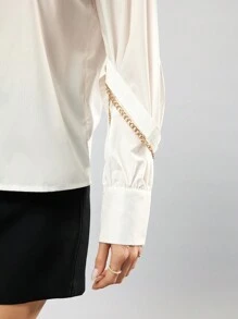 Aveloria Exquisite And Elegant Metal Zipper Chain Decorated Basic Long Sleeve Shirt Fall Cloth For Women - White - View 4