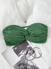 SHEIN Swim Summer Beach Glitter Twist Front Bandeau Bikini Top - Green - View 1