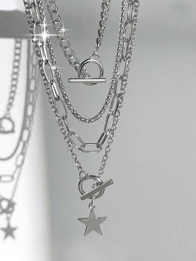 Goth 4pcs/Set Fashionable Punk Style Star Pendant Necklaces