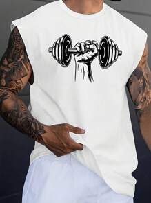 Manfinity Dauomo Men's Weightlifting Printed Round Neck Summer Tank Top - White - View 1