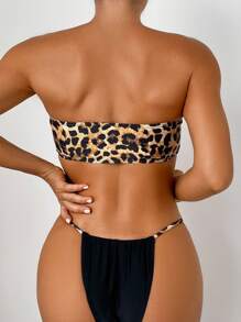 SHEIN Swim Women's Leopard Print Bandeau Bikini Set With Swimwear Bottom, Random Pattern, Suitable For Summer, Beach, Pool - Multicolor - View 3