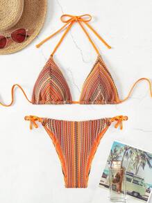 SHEIN Swim Bộ đồ tắm hai mảnh bikini cổ yếm đi biển mùa hè với thiết kế theo phong cách nghỉ dưỡng - Nhiều màu - Xem 5