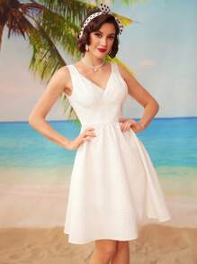Vintamour Phong cách cổ điển Đảo kỳ nghỉ mùa xuân hè Halter cổ xếp li Sundress trang phục mùa xuân quần áo mùa hè váy dài váy dài màu trắng - trắng - Xem 8
