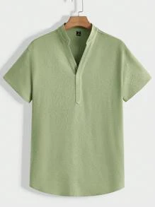 Manfinity Homme Nam Màu thuần Cổ Vết đẻo Ngắn tay Áo thun Và Eo dây rút Quần - màu xanh lá - Xem 7