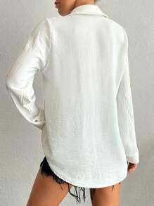 EURMUSE Women Silver Pocket Detailed Blouse - White - View 2