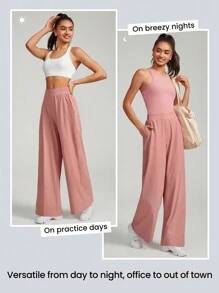 GLOWMODE Pantalones ligeros de pierna ancha con bolsillos VitalSwift, de secado rápido y transpirables para uso diario y casual en verano - Rosa vieja - Ver 5