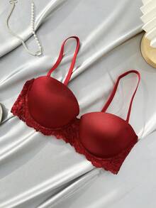 Lace Trim Underwire Bra And Panties Set For Women - Burgundy - View 7
