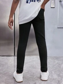 SHEIN Jeans blancos de alta elasticidad con parches y rasgaduras de moda para uso diario en verano para niños preadolescentes