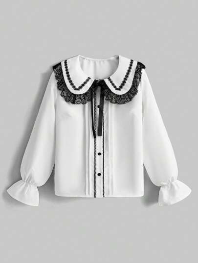 Kawaii Peter Pan Collar Contrast Lace Blouse, School