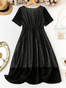 SHEIN Clasi Robe décontractée grande taille à col rond et manches courtes - Noir - Voir 2