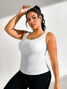 SHEIN Sports 大尺碼純色無縫運動背心 - 白色 - 查看 1