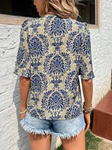 Breezaya Allover Print Puff Sleeve Blouse - Multicolor - View 2