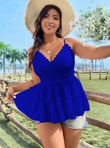 Sunnyshic Grote maten Kant Gesptitste Halter top Met Zoom En Aangesnoerd Taille