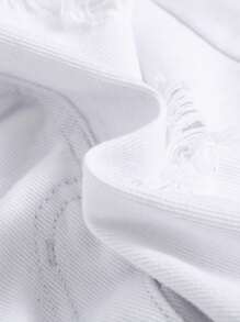 SHEIN Tween Girls' Spring Summer Boho 2 Pieces Solid Short Sleeve T Shirt & White Distressed Ripped Raw Hem Denim Jeans Shorts Set,Summer Girls Clothes Outfits - Multicolor - View 3