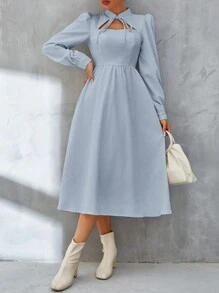 SHEIN Privé Women's Fashion Solid Color Long Sleeve Dress