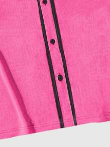 ROMWE MEN Prep Men's Letter Print Short Sleeve Baseball Shirt, School - Hot Pink - View 3