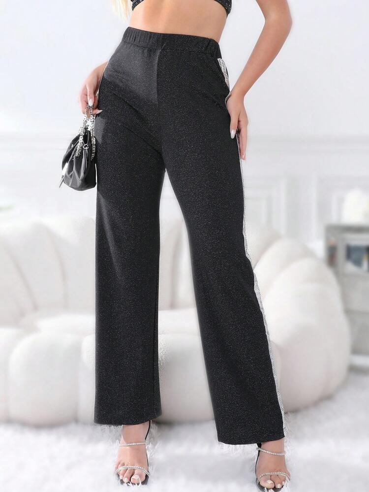 Women's Casual Loose Powder Sequins Wide Leg Pants With Woven Tape Fall Cloth For Women