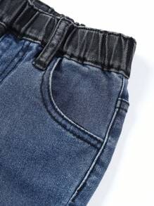 Baby Boy Elastic Waist Distressed Denim Jeans - Dark Wash - View 5
