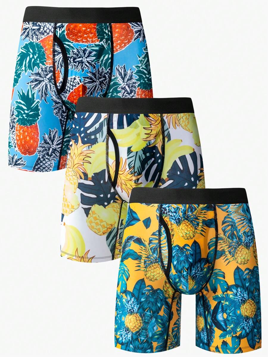 Men's Pineapple Print Boxer Shorts, Set Of 3 - Multicolor - View 1