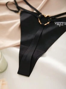 Women's Fantasy Gorgeous Black Cut Out Ring Thong Underwear With Medium Stretch Fabric Design - Black - View 2