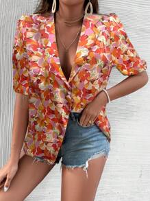 Breezaya Camisa Estampado De Flores De Manga Corta Para Mujer, Perfecta Para Ocasiones Casuales O De Vacaciones De Verano - Rojo - Ver 6