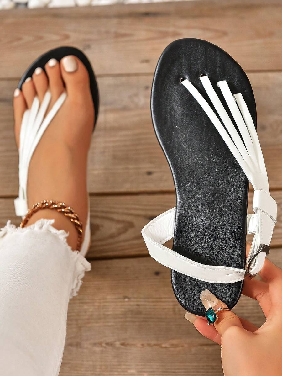 Của phụ nữ Kích thước lớn Trắng Ban nhạc Giày lười Dép phẳng Với Chi tiết nút buộc , Bên Xu hướng: Cắt giảm , Hoàn hảo Đối với bờ biển Kỳ nghỉ - trắng - Xem 1