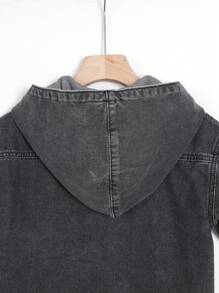 Tween Boy Distressed And Patch Embroidery And Black Hooded Denim Jacket