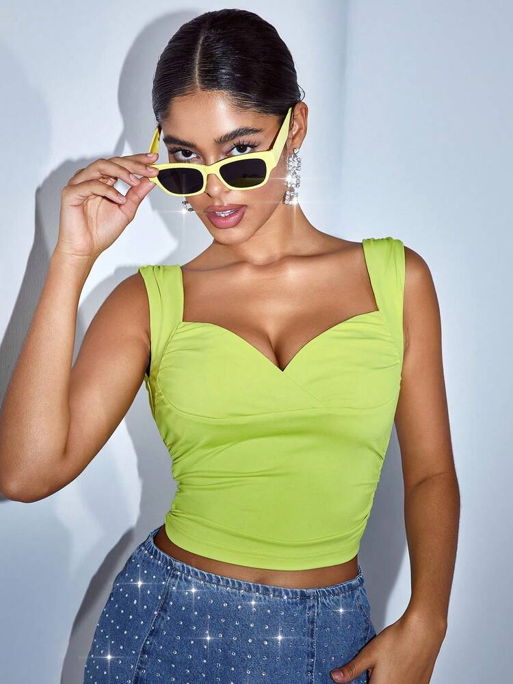 Green Tight Camisole With Spaghetti Straps And Open Back For Music Festival