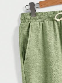 Manfinity Homme Nam Màu thuần Cổ Vết đẻo Ngắn tay Áo thun Và Eo dây rút Quần - màu xanh lá - Xem 4