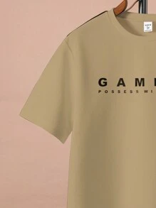 SHEIN Teen Boy Printed Simple Style Short Sleeve T-Shirt And Shorts Set - Khaki - View 4