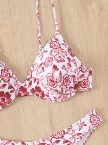 SHEIN Swim Ladies' Halterneck Spaghetti Strap Bikini Set With All-Over Print, 2pcs, Random Print Summer - Multicolor - View 4